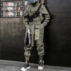 Men's Solid Color Cotton Belted Techwear Overall - ATLAS 1