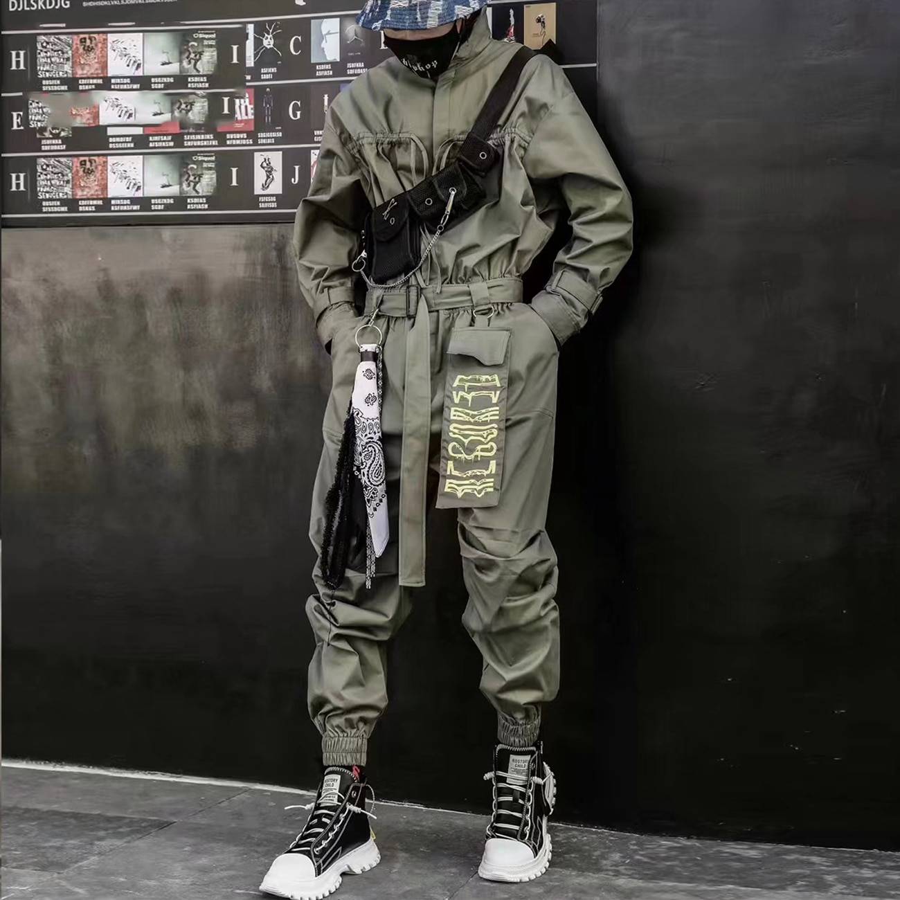 Men's Solid Color Cotton Belted Techwear Overall - ATLAS 1