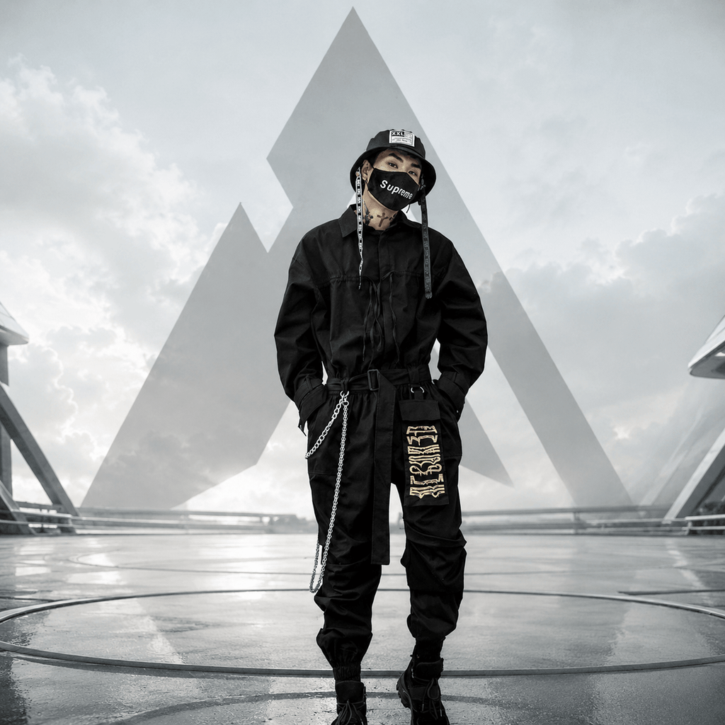 Men's Solid Color Cotton Belted Techwear Overall - ATLAS 1