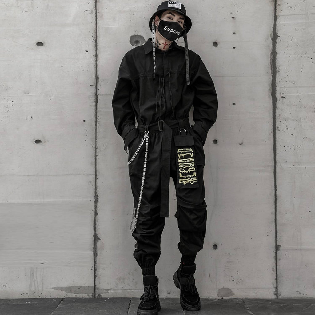 Men's Solid Color Cotton Belted Techwear Overall - ATLAS 1