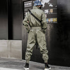 Men's Solid Color Cotton Belted Techwear Overall - ATLAS 1