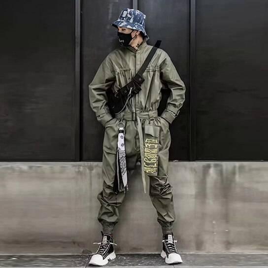 Men's Solid Color Cotton Belted Techwear Overall - ATLAS 1
