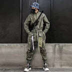 Men's Solid Color Cotton Belted Techwear Overall - ATLAS 1