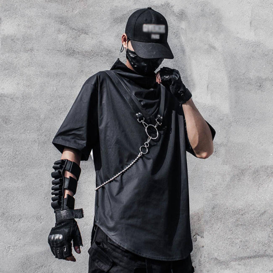 남성 솔리드 컬러 미니멀리스트 techwear 티셔츠 — 하이 칼라