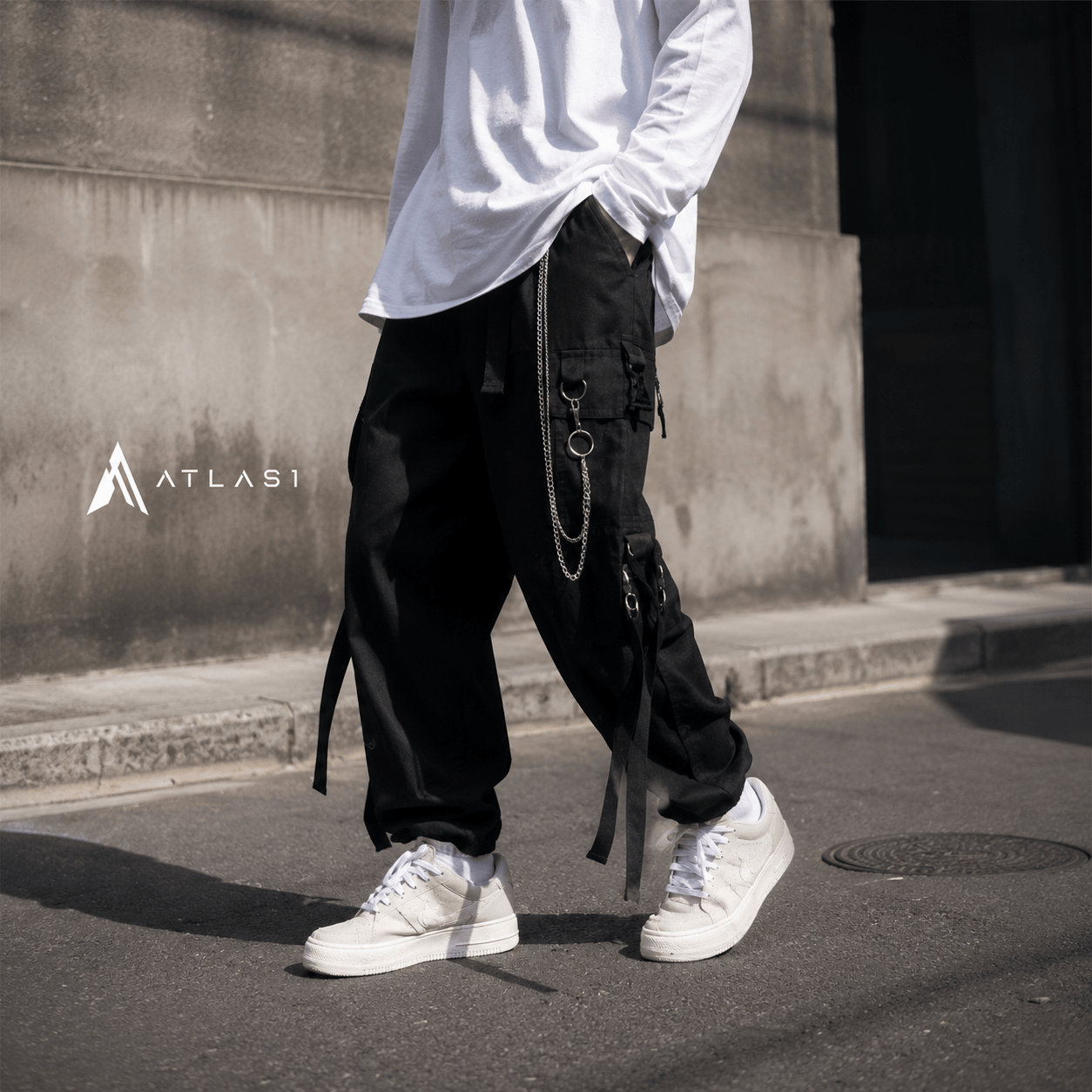 Men's Tactical Straps Techwear Cargo Pants with Chains - ATLAS 1