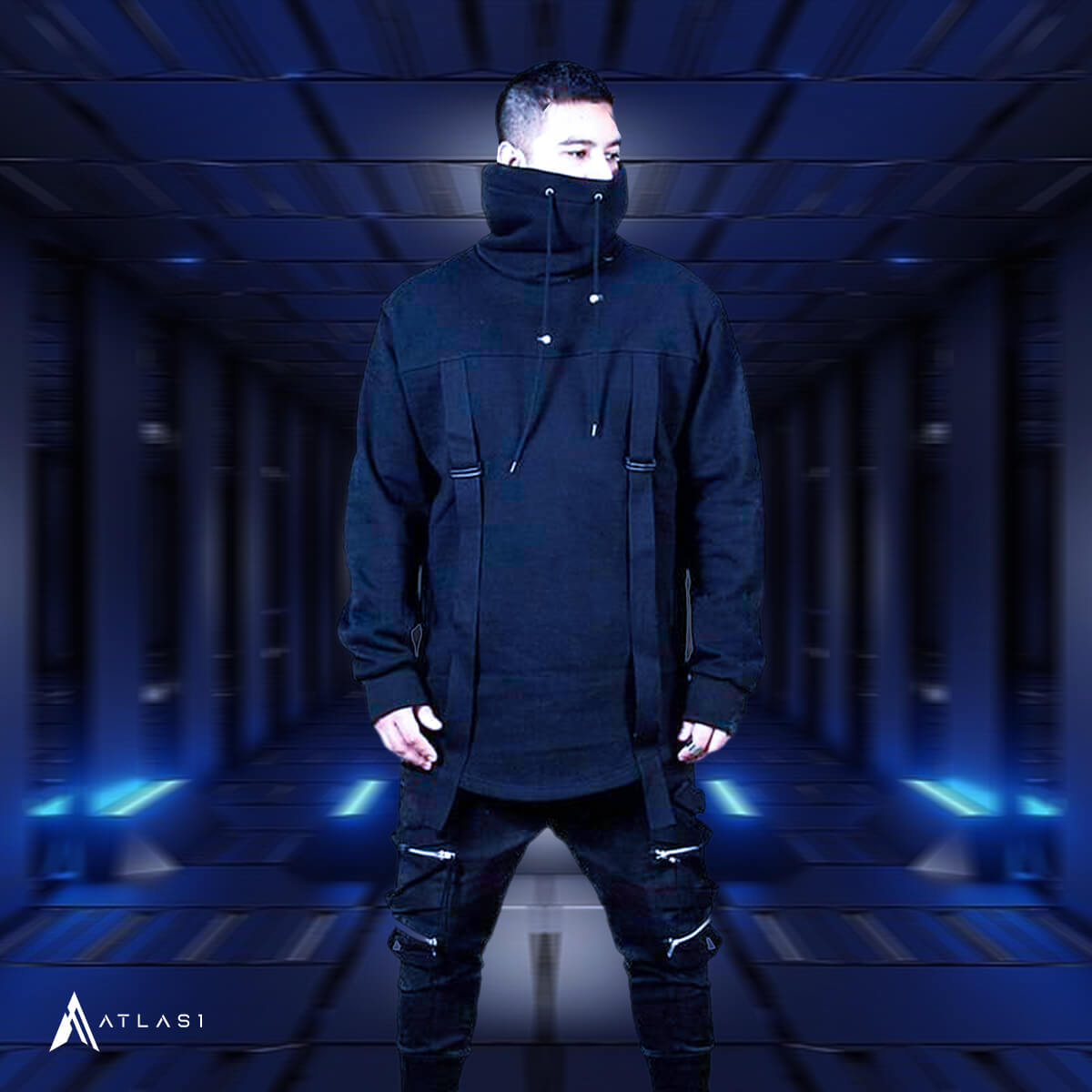 Men's Tactical Straps Turtleneck Techwear Sweatshirt - ATLAS 1