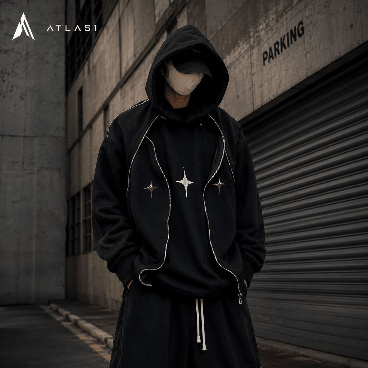 Men's Tech Wear Oversized Hoodie with Shoulder Pads - ATLAS 1