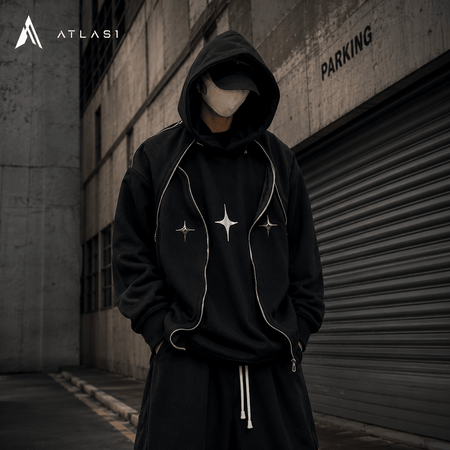 Hoodie Techwear Oversized Berpad Bahu Lelaki