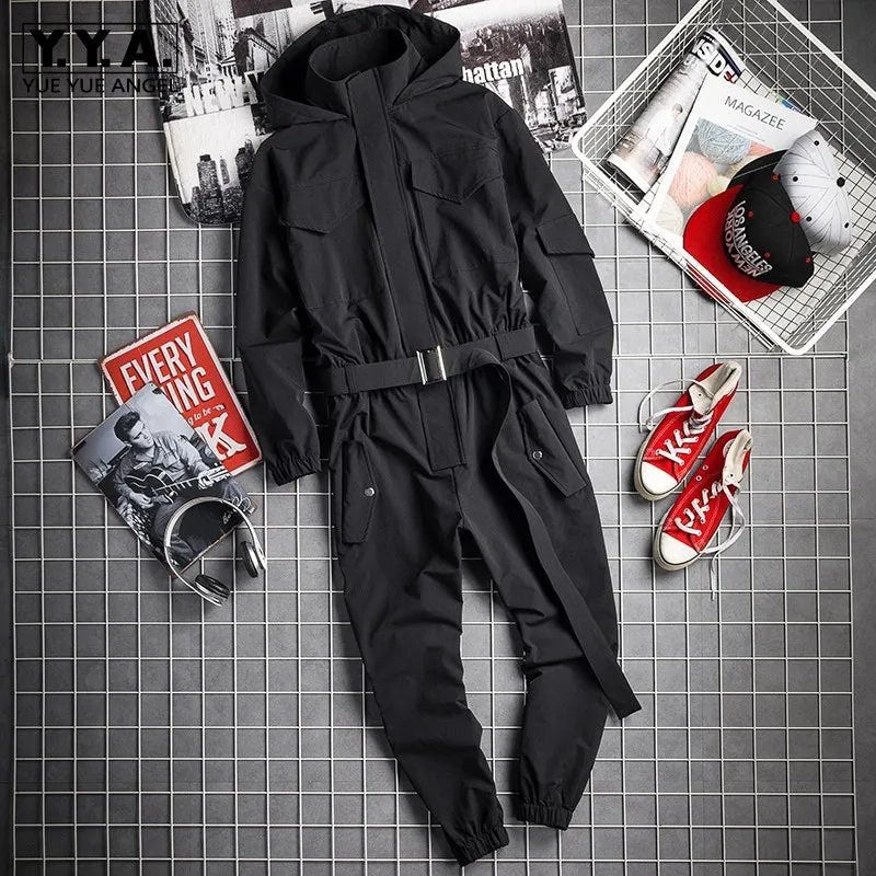 Men's Techwear Black Cargo Jumpsuit Multi Pocket Overalls - ATLAS 1