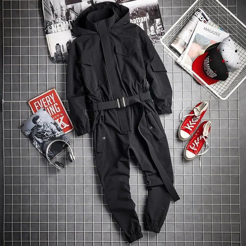 Men's Techwear Black Cargo Jumpsuit Multi Pocket Overalls - ATLAS 1