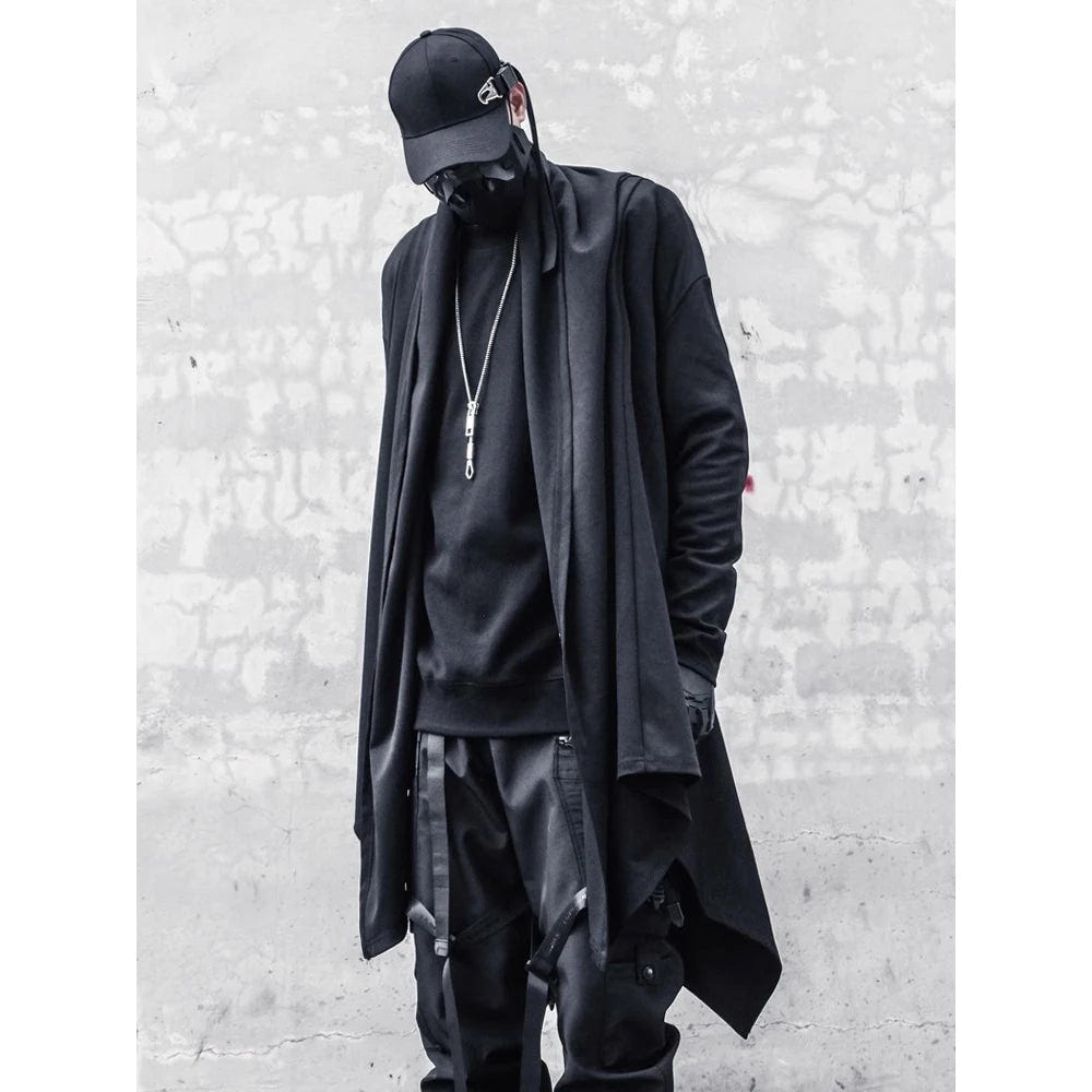 Men's Techwear Black Hooded Wizard Trench Coat - ATLAS 1
