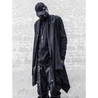 Men's Techwear Black Hooded Open-Front Wizard Trench Coat - ATLAS 1