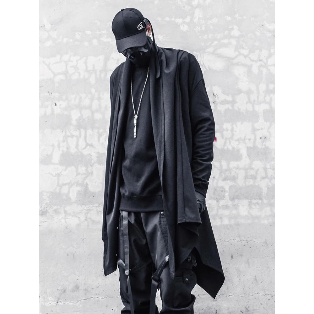 Men's Techwear Black Hooded Wizard Trench Coat - ATLAS 1