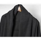 Men's Techwear Black Hooded Open-Front Wizard Trench Coat - ATLAS 1