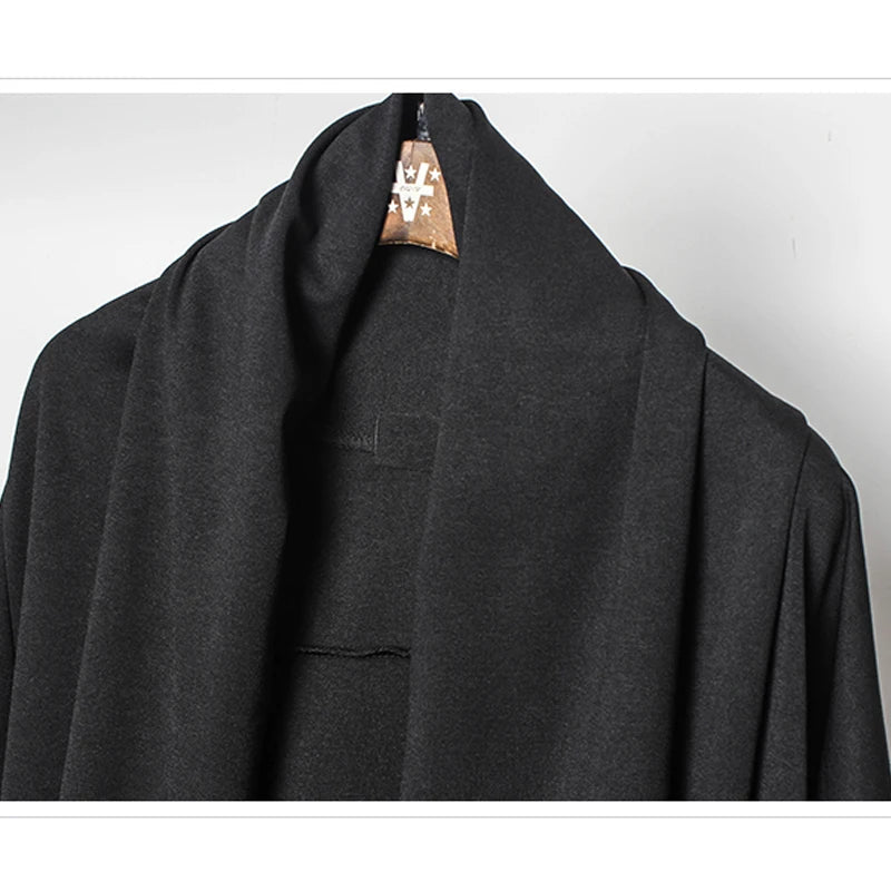 Men's Techwear Black Hooded Wizard Trench Coat - ATLAS 1
