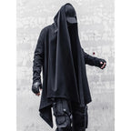 Men's Techwear Black Hooded Open-Front Wizard Trench Coat - ATLAS 1