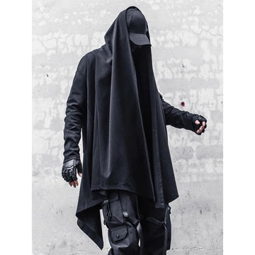 Men's Techwear Black Hooded Wizard Trench Coat - ATLAS 1