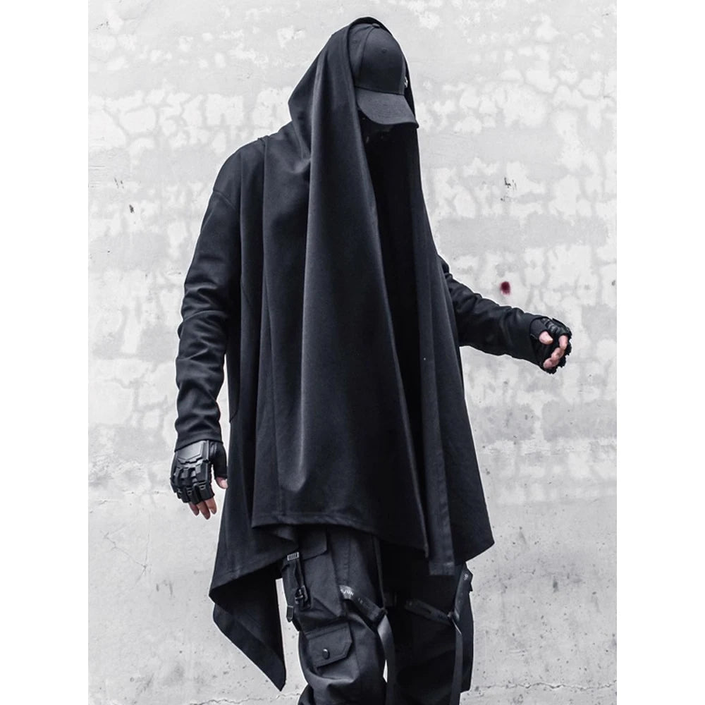 Men's Techwear Black Hooded Wizard Trench Coat - ATLAS 1