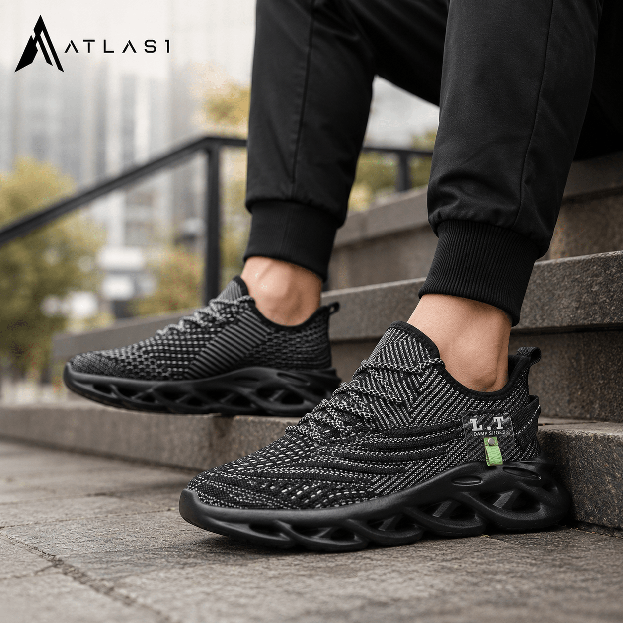 Men's Techwear Breathable Black Running Sneakers - ATLAS 1