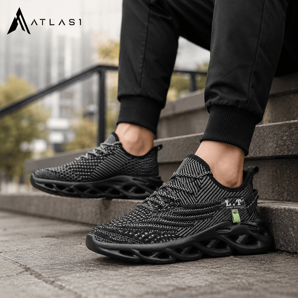 Men's Techwear Breathable Black Running Sneakers - ATLAS 1