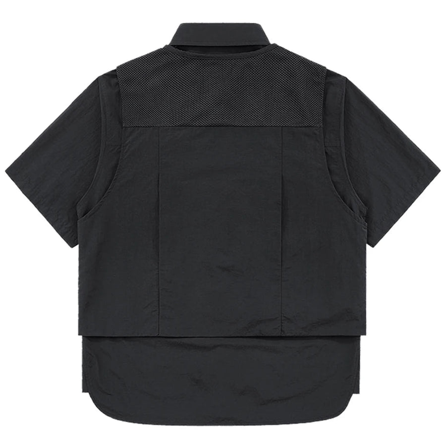 Camisa techwear cargo multibolsillo estilo dos piezas para hombre — Cierre de cremallera funcional