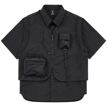 Camisa techwear cargo multibolsillo estilo dos piezas para hombre