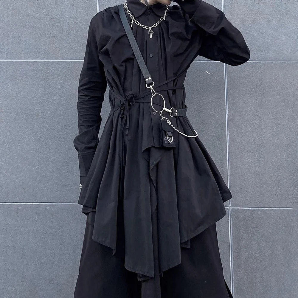 Men's Techwear Dark Irregular Long Strap Cardigan Shirt - ATLAS 1