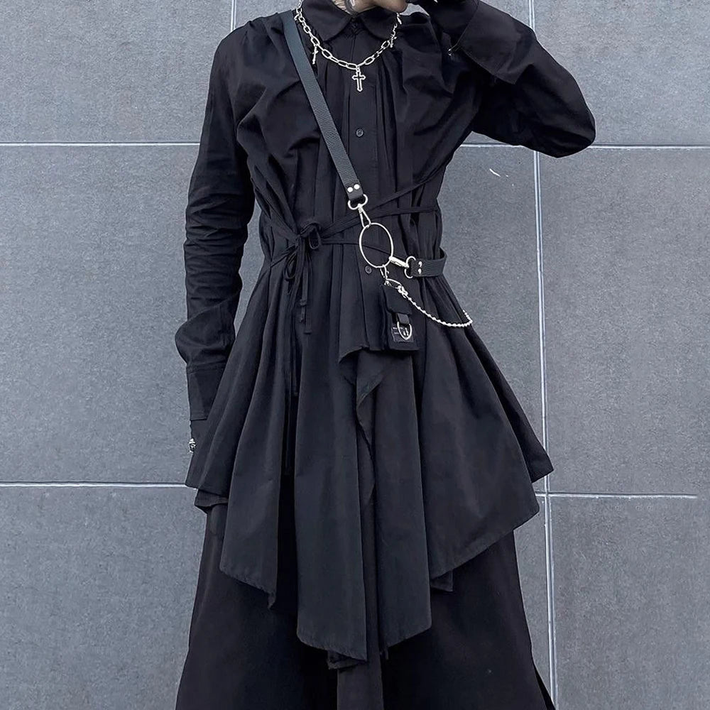 Men's Techwear Dark Irregular Long Strap Cardigan Shirt - ATLAS 1