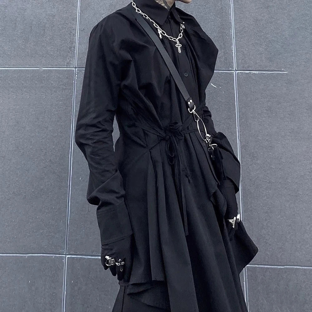 Men's Techwear Dark Irregular Long Strap Cardigan Shirt - ATLAS 1