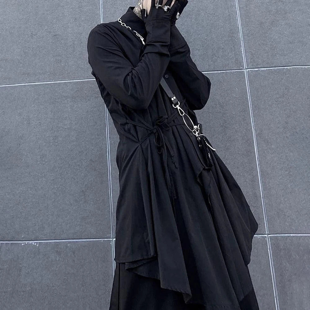 Men's Techwear Dark Irregular Long Strap Cardigan Shirt - ATLAS 1