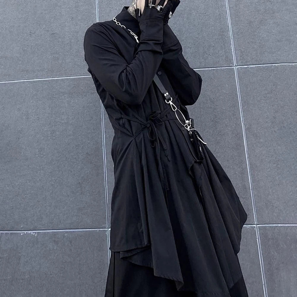 Men's Techwear Dark Irregular Long Strap Cardigan Shirt - ATLAS 1