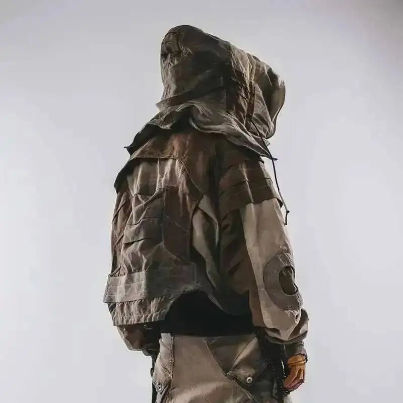 Men's Techwear Distressed Patchwork Tactical Hooded Jacket - ATLAS 1