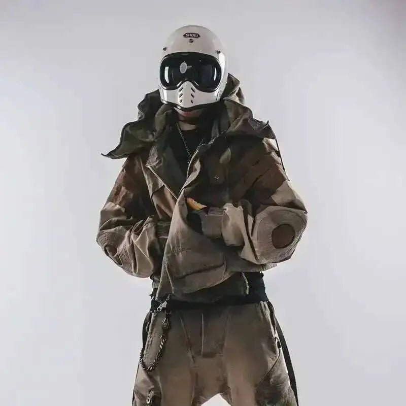 Men's Techwear Distressed Patchwork Tactical Hooded Jacket - ATLAS 1