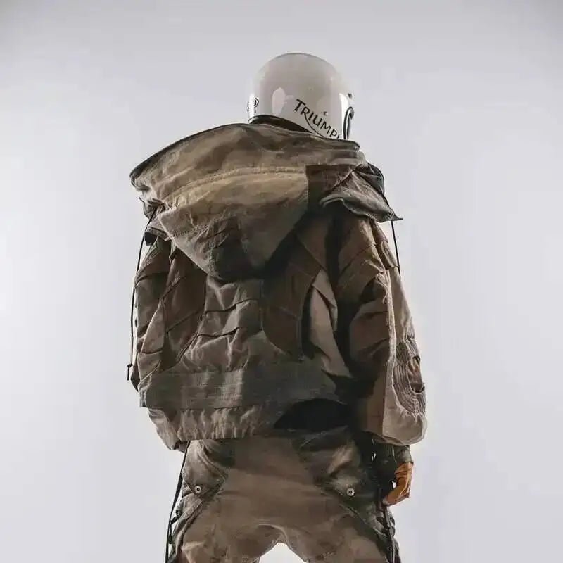 Men's Techwear Distressed Patchwork Tactical Hooded Jacket - ATLAS 1