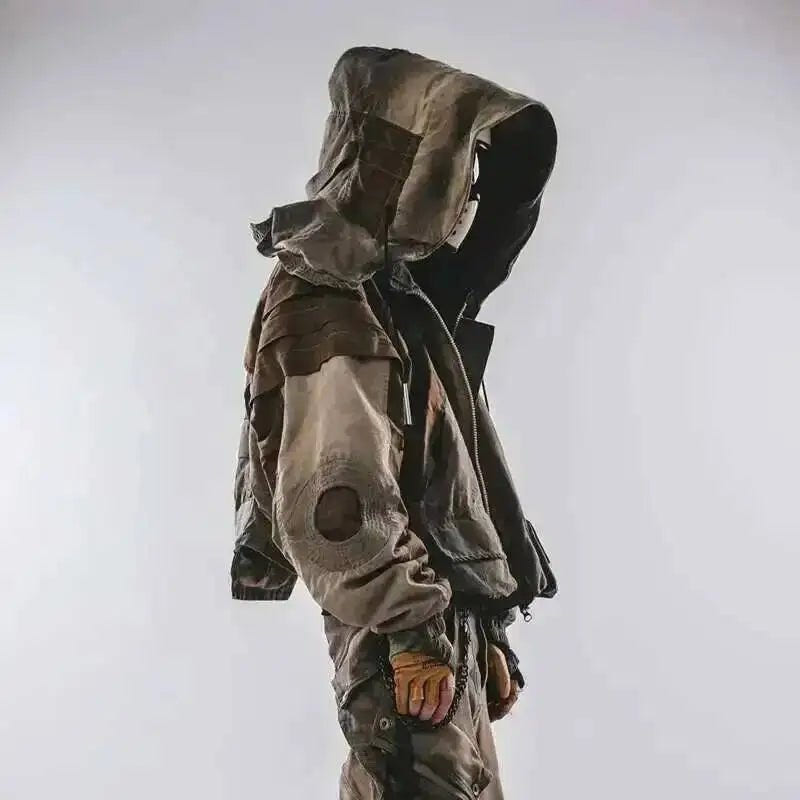 Men's Techwear Distressed Patchwork Tactical Hooded Jacket - ATLAS 1