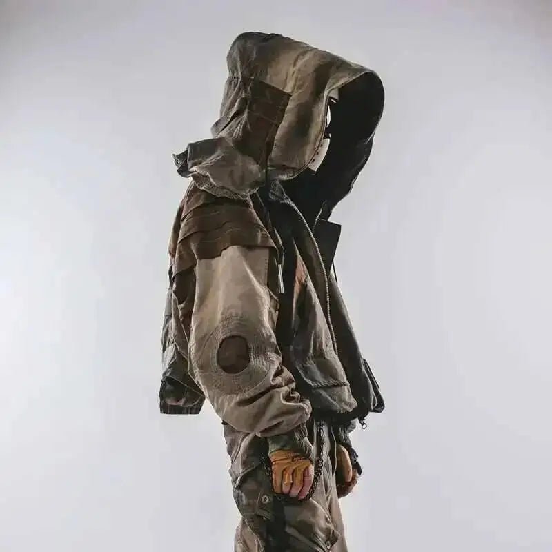 Men's Techwear Distressed Patchwork Tactical Hooded Jacket - ATLAS 1