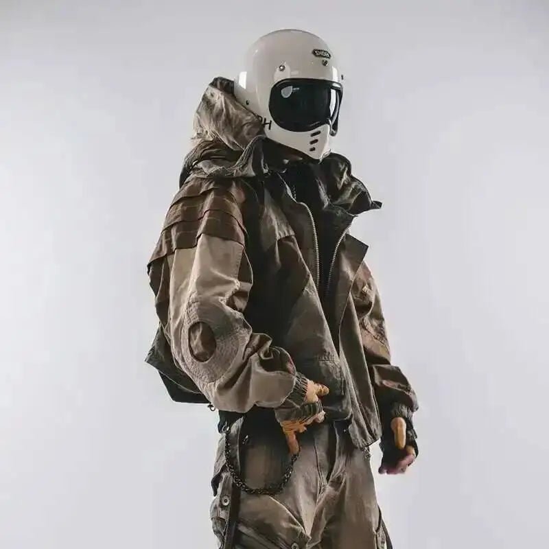 Men's Techwear Distressed Patchwork Tactical Hooded Jacket - ATLAS 1