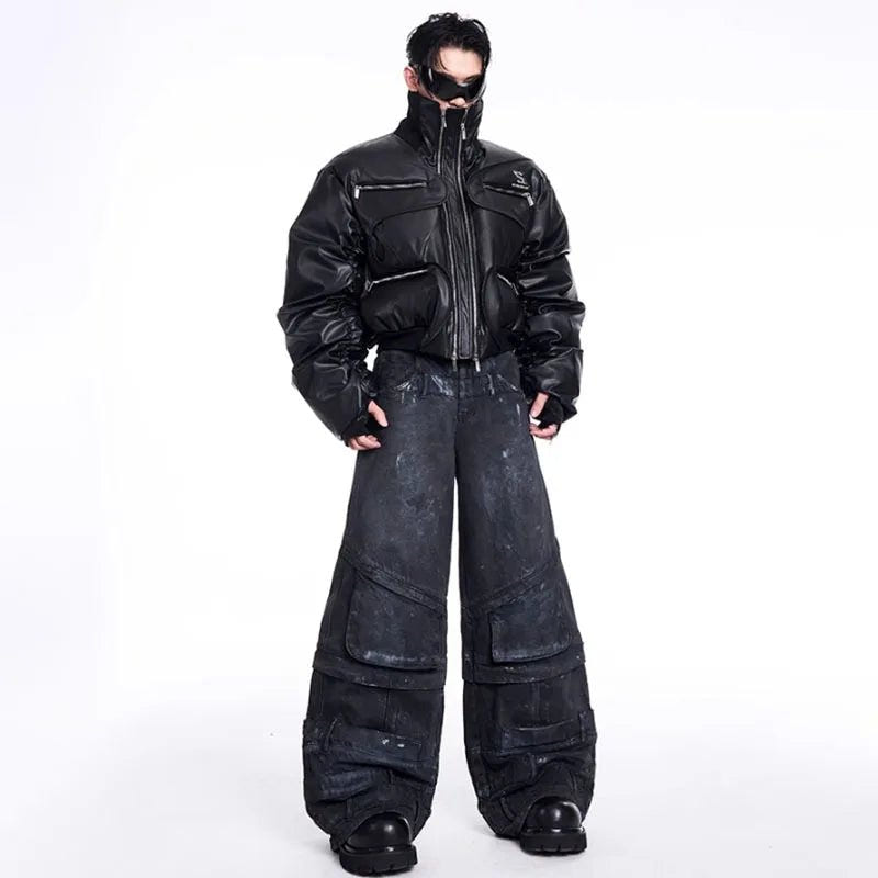 Men's Techwear Double Zipper Padded Leather Jacket - ATLAS 1