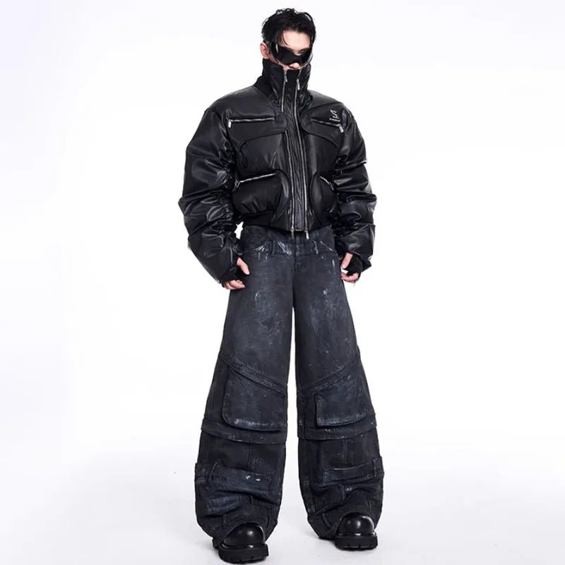 Men's Techwear Double Zipper Padded Leather Jacket - ATLAS 1