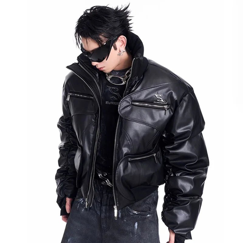 Men's Techwear Double Zipper Padded Leather Jacket - ATLAS 1