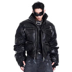 Men's Techwear Double Zipper Padded Faux Leather Jacket - ATLAS 1
