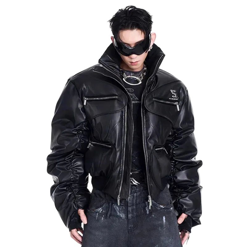 Men's Techwear Double Zipper Padded Leather Jacket - ATLAS 1