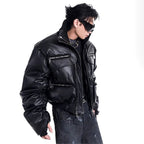 Men's Techwear Double Zipper Padded Faux Leather Jacket - ATLAS 1