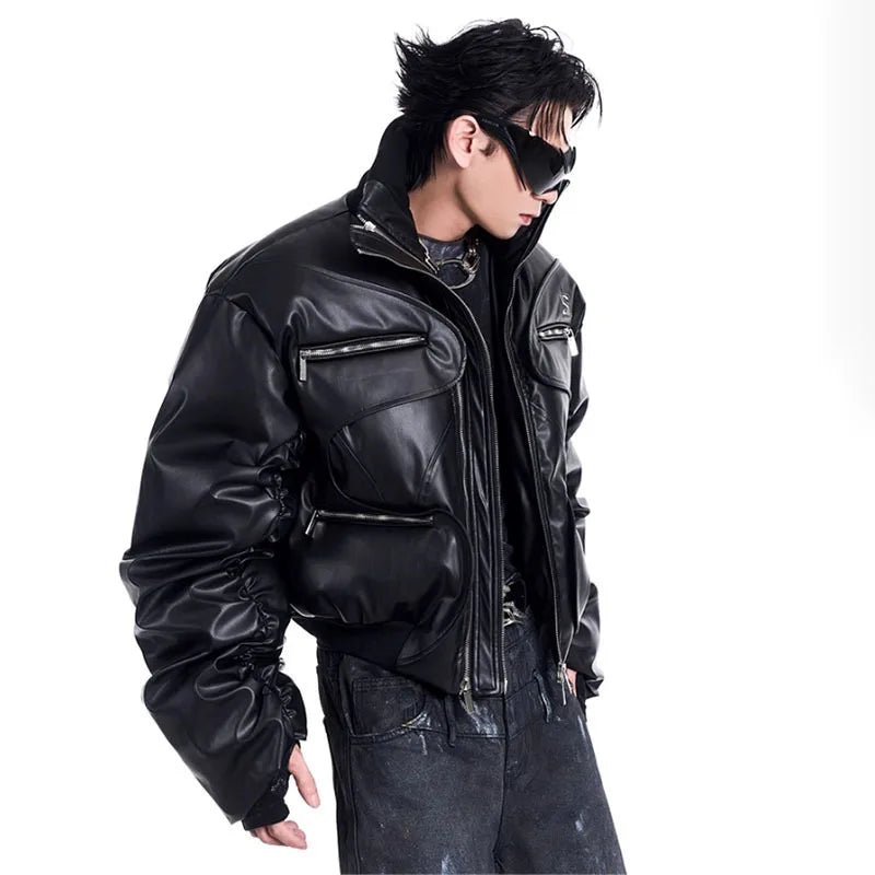 Men's Techwear Double Zipper Padded Leather Jacket - ATLAS 1
