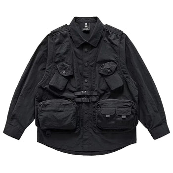 Chemise Casual Safari en Coton Fonctionnelle Techwear pour Homme