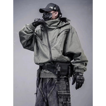 Chaqueta techwear grunge patchwork con capucha para hombre