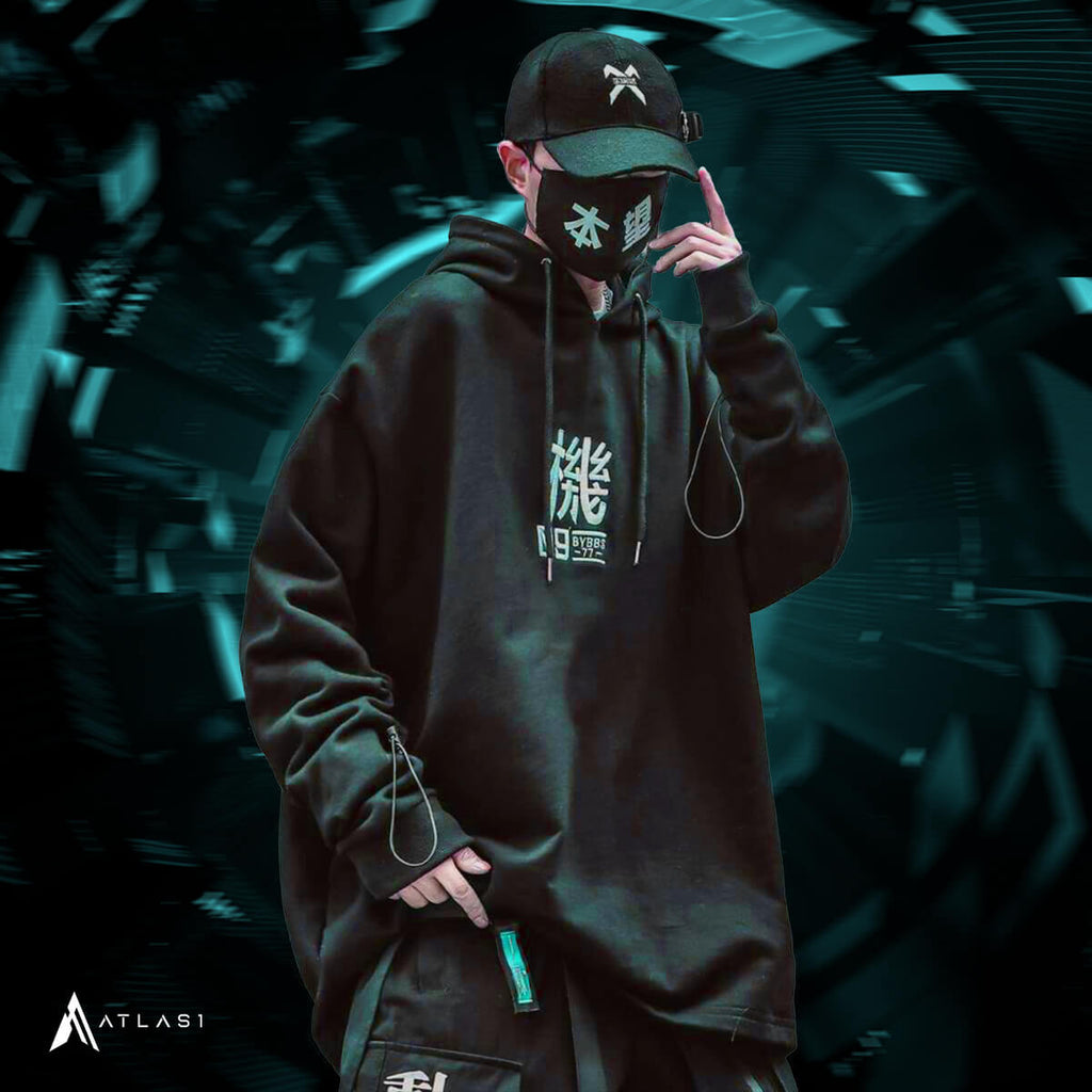 Men's Techwear Harajuku Cotton Printed Hip Hop Hoodie - ATLAS 1