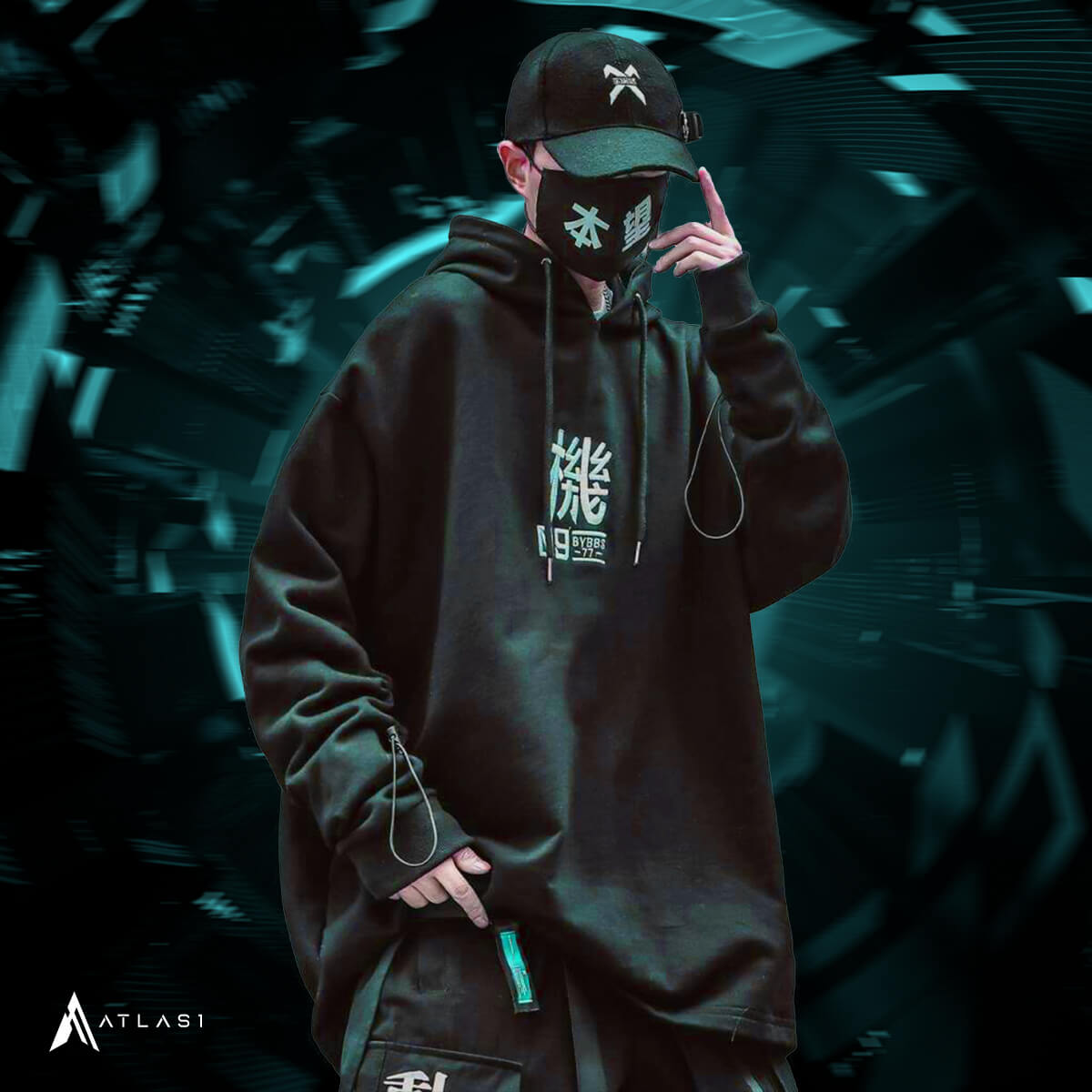 Men's Techwear Harajuku Cotton Printed Hip Hop Hoodie - ATLAS 1