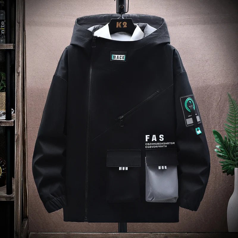 Men’s Techwear Hooded Zipper Jacket — Hooded design