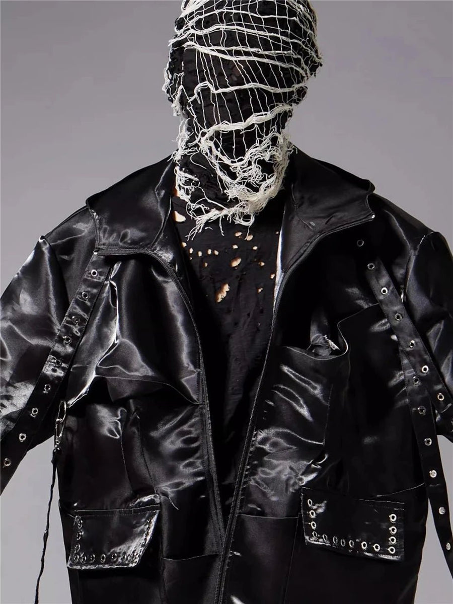 Touca de tricô techwear unissex com máscara punk streetwear — Tecido com mistura de algodão